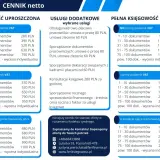 Cennik usług księgowych: uproszczona, pełna, dodatkowe, transakcje zagraniczne.